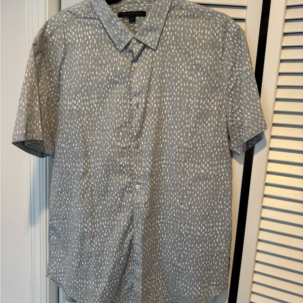 John Varvatos Star USA Short Sleeve Shirt (Blue Pattern, Size L)